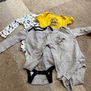 Assorted Kids One Pieces Set - Gray, Yellow, Striped- 4 sets- 12 months